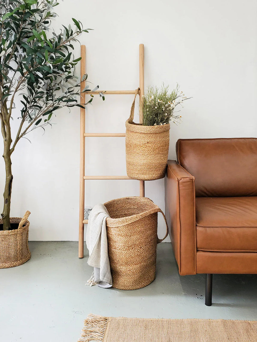 Storage & Baskets — handwoven colorblock jute basket