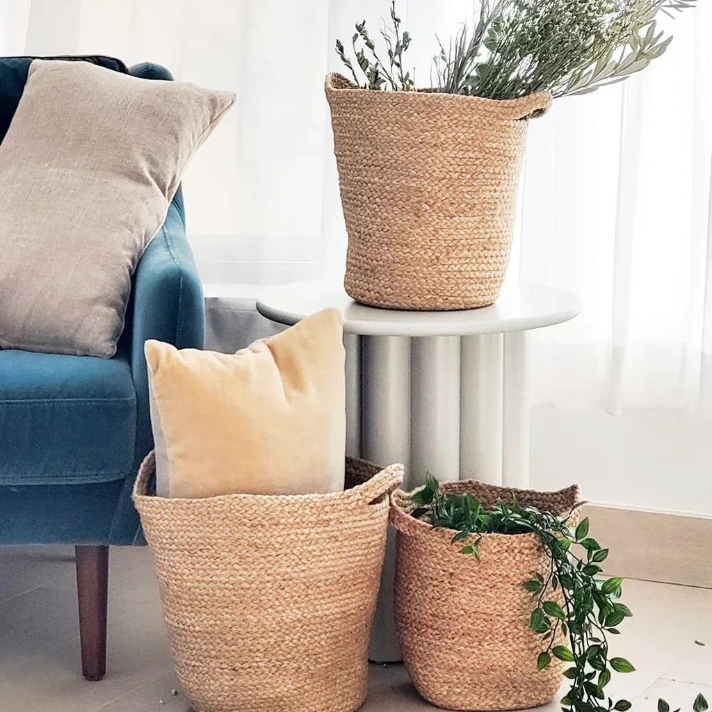 Storage & Baskets — handwoven colorblock jute basket
