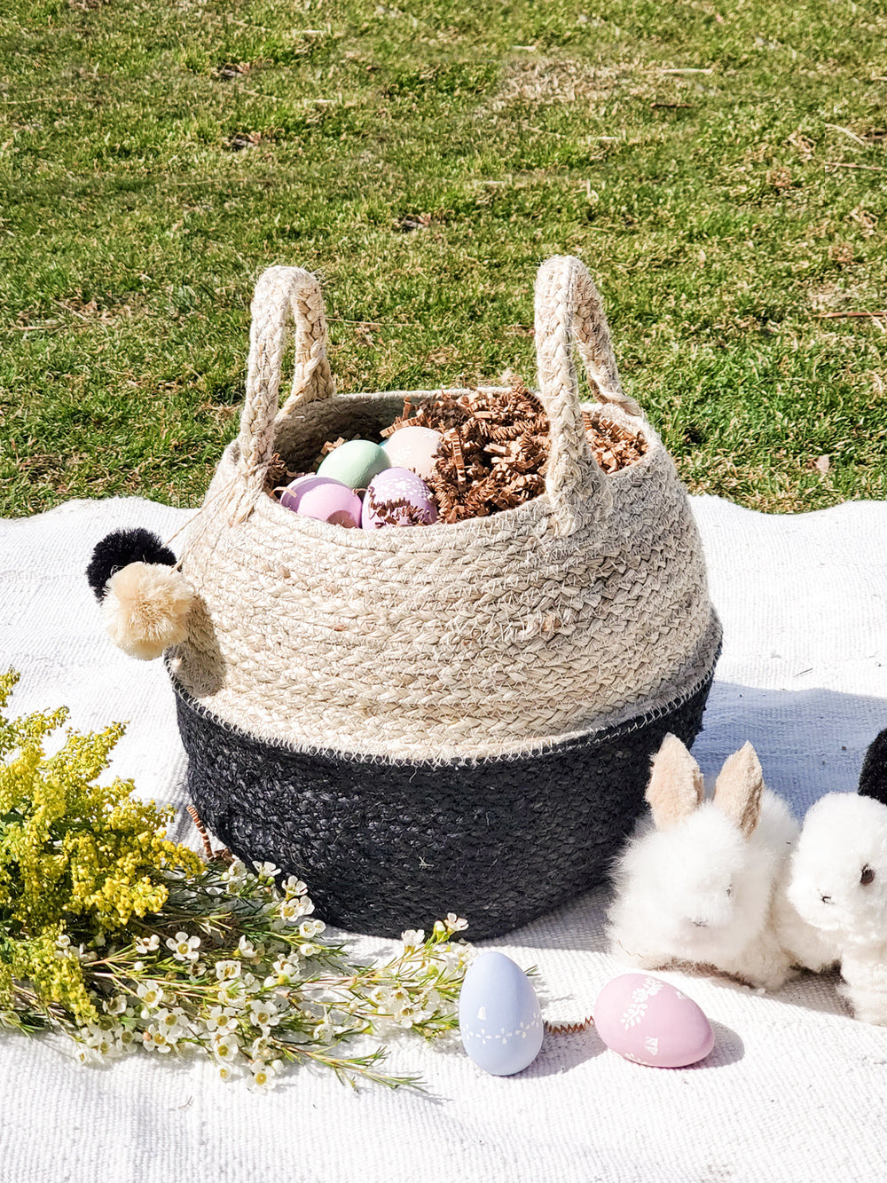 Handwoven foldable jute basket-tote, natural fiber with sturdy handles for home or market
