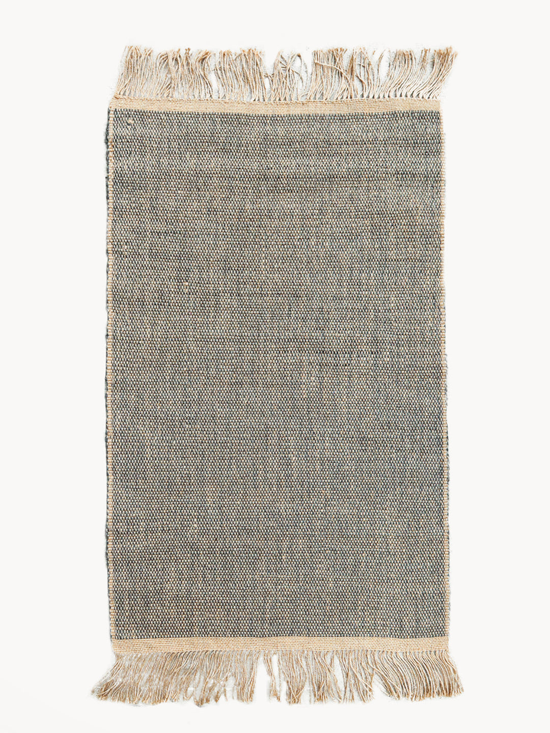 Gray braided jute area rug with natural-fiber texture and warm tones