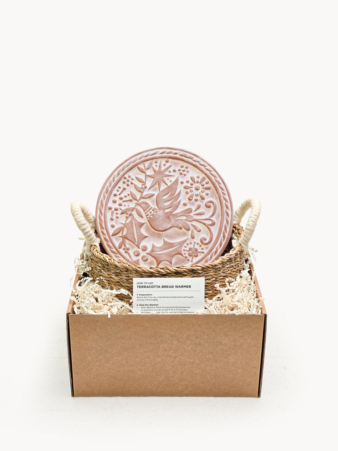 Bird round bread warmer basket shown with its gift box