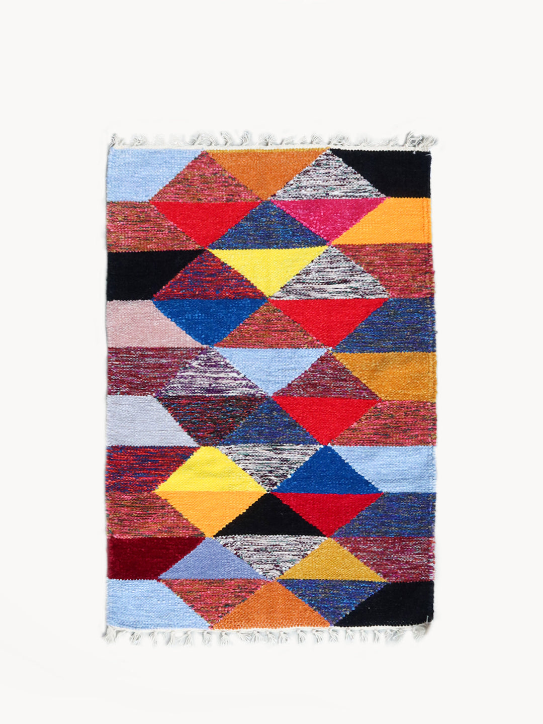 Hand-loomed floor mat made from 100% recycled chenille fabric, soft texture