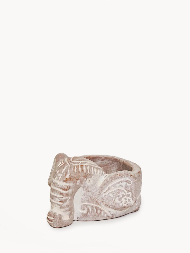 Terracotta elephant-shaped tea light candle holder in natural clay