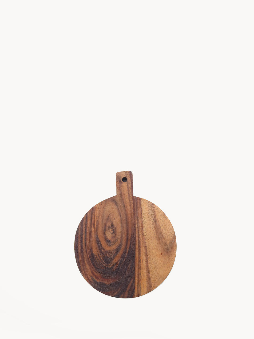 Small round Albizia wood serving board for cheese and appetizers