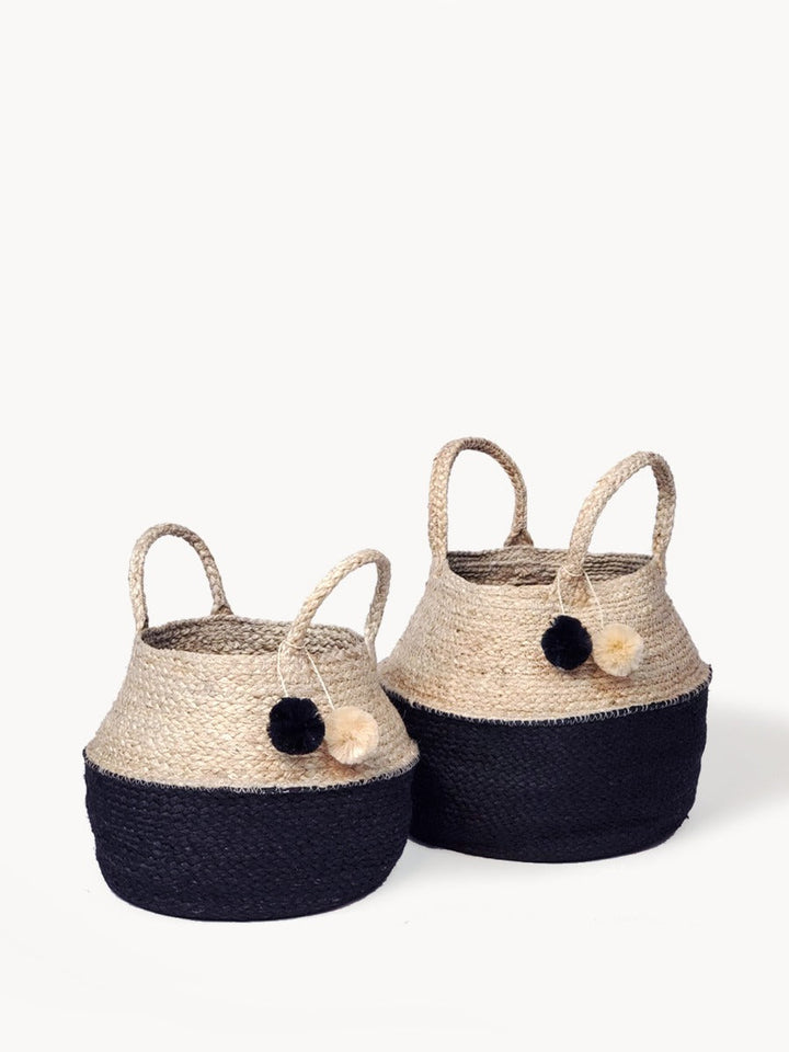 Foldable jute basket shown folded flat for compact storage when not in use