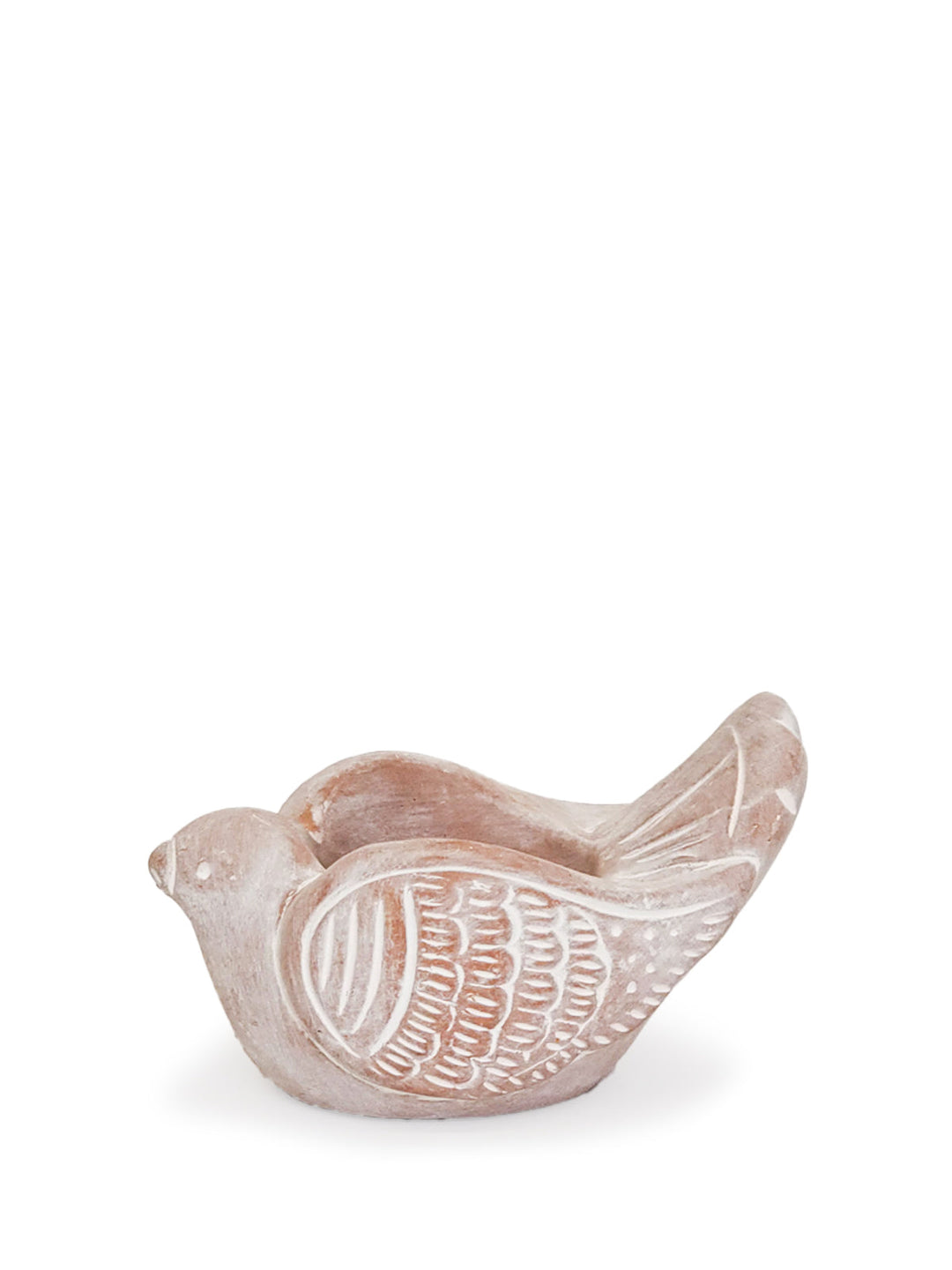 Close-up of the bird terracotta tea light holder&