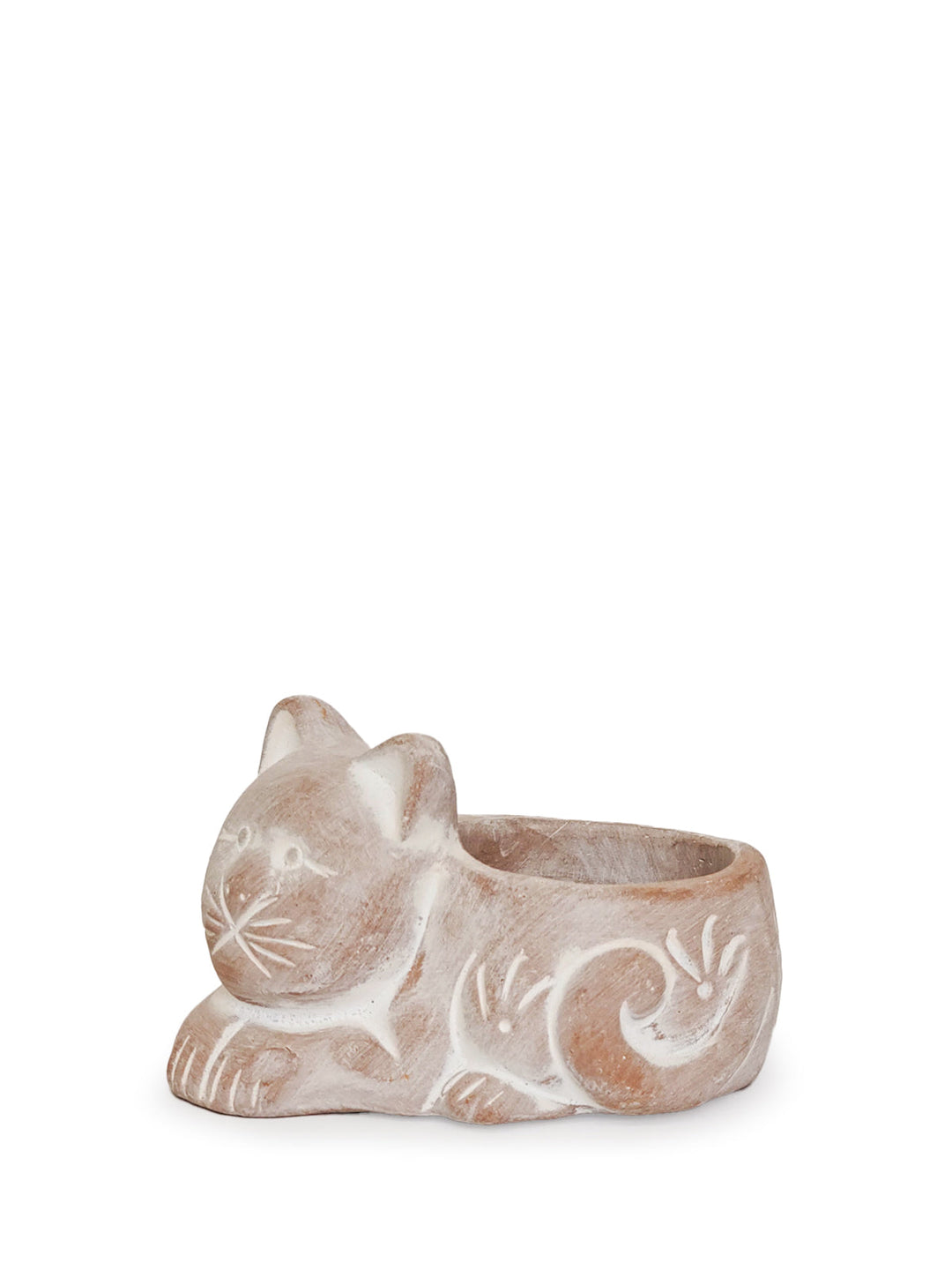 Handcrafted cat terracotta tea light holder detail