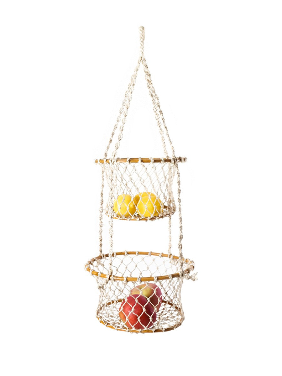 Double hanging basket made of natural jute with metal hooks, ideal for indoor or outdoor plant display by DC-KORISSA.