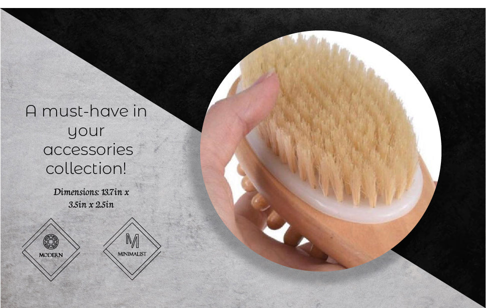Natural boar bristle bath brush with long handle for gentle cleansing and exfoliation during bathing.