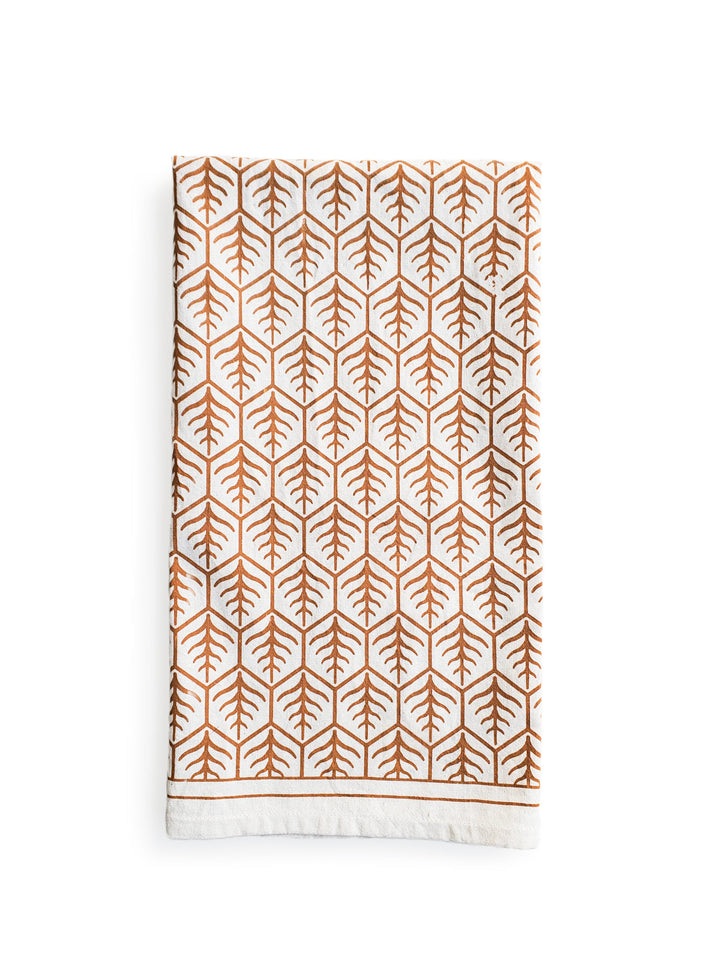 Cotton tea towel pair with tree design, hand-printed by Fair Trade artisans