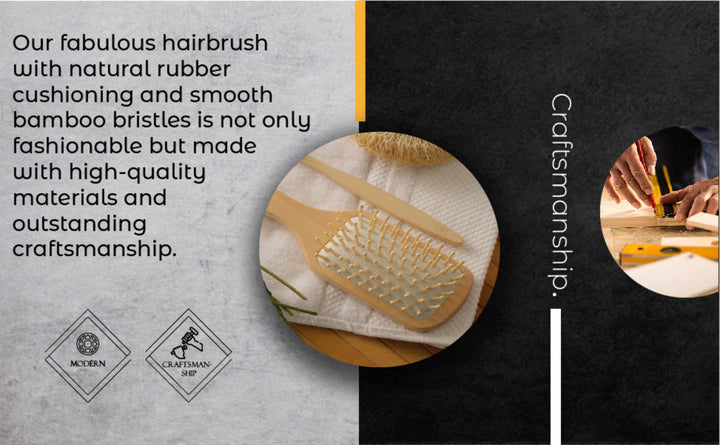 Bamboo detangling hair brush with a natural wooden handle and flexible bristles for gentle hair detangling.
