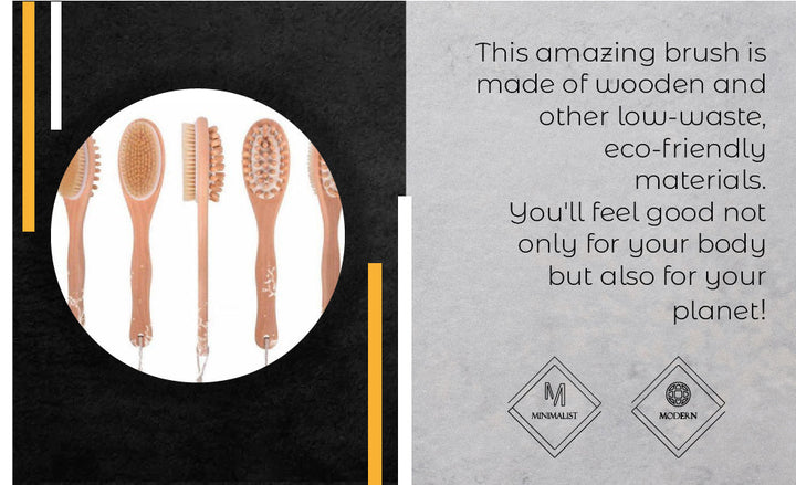 Natural boar bristle bath brush with long handle, ideal for exfoliating and cleansing skin during showers.