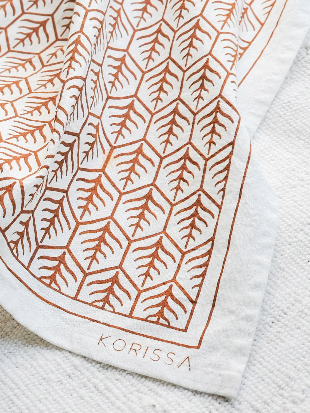 Natural cotton kitchen towels with hand-screen-printed tree motif, durable and absorbent