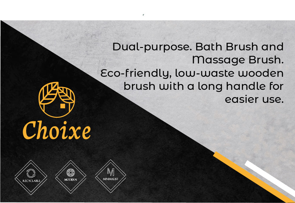 Natural boar bristle bath brush with long handle, showing the brush head with dense bristles for exfoliating skin.
