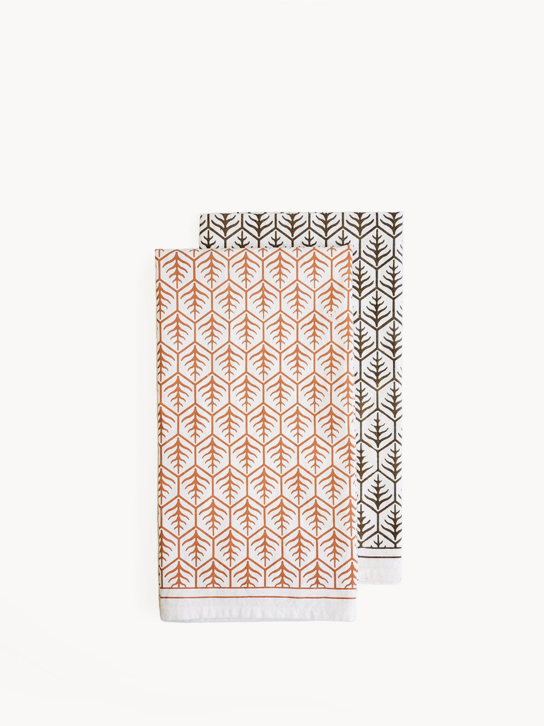 Set of 2 natural cotton tea towels with hand-screen-printed tree design