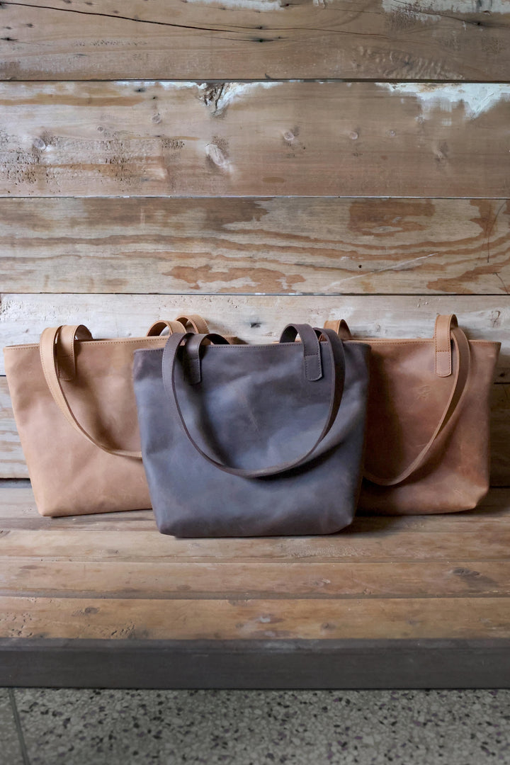 Leather tote bag with a spacious interior for work and errands.