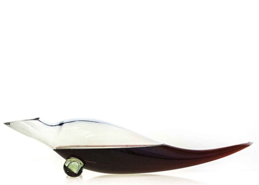 Mouth-blown horn wine decanter in recycled glass, sleek statement centerpiece for the table.