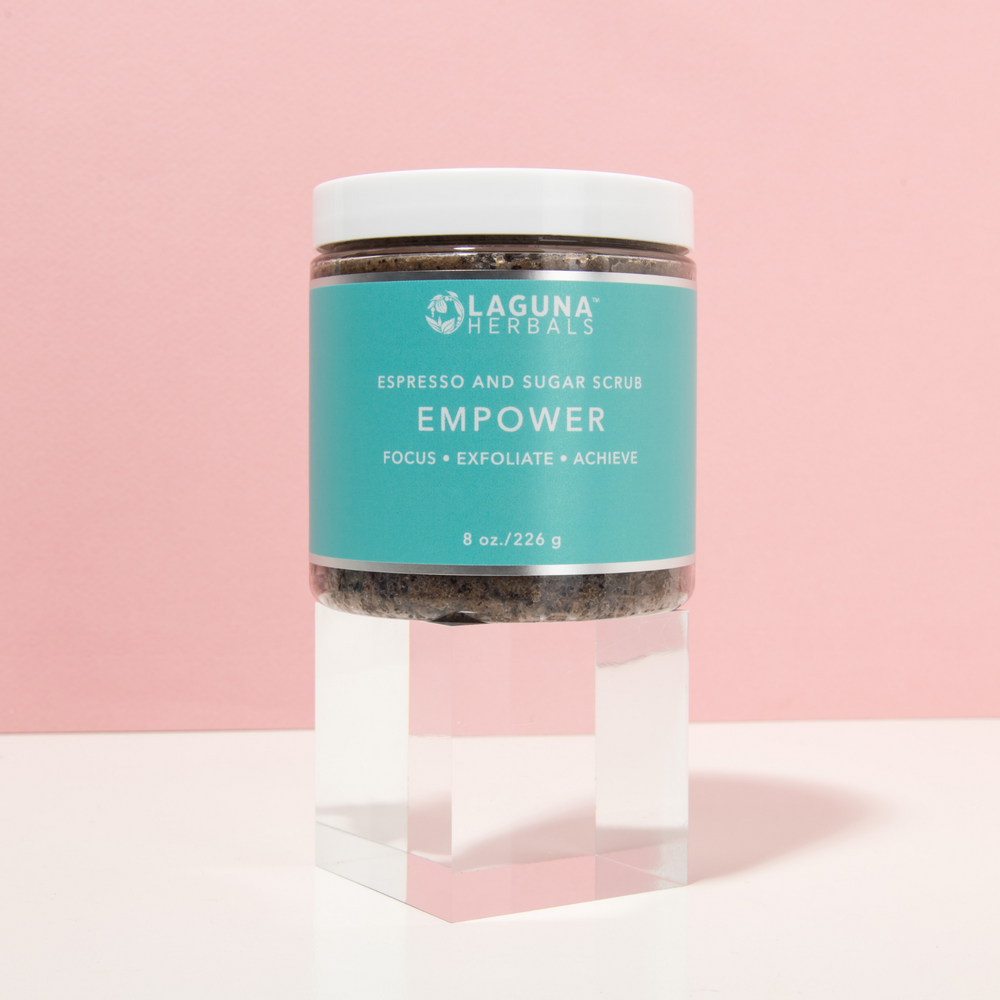 Empower coffee sugar body scrub in a jar, an exfoliating coffee-and-sugar scrub.
