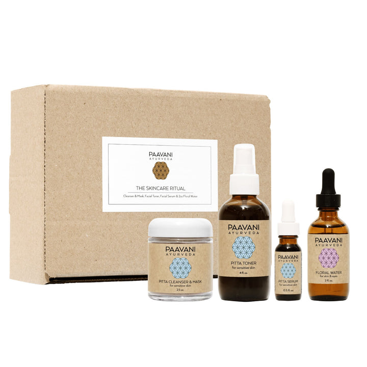 Pitta Ayurvedic skincare ritual with herbal ingredients.