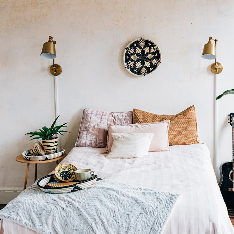 Boutique Kaleidoscope woven bowls styled as wall decor.