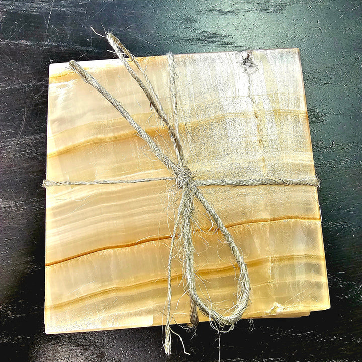 Close-up of an onyx coaster&