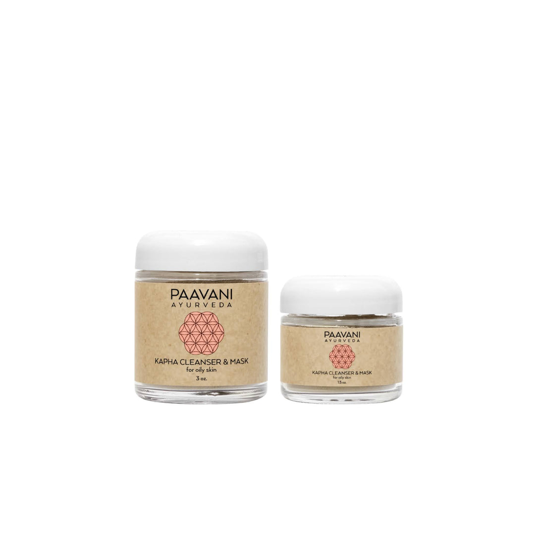 Kapha cleanser and mask with French green clay in natural packaging.