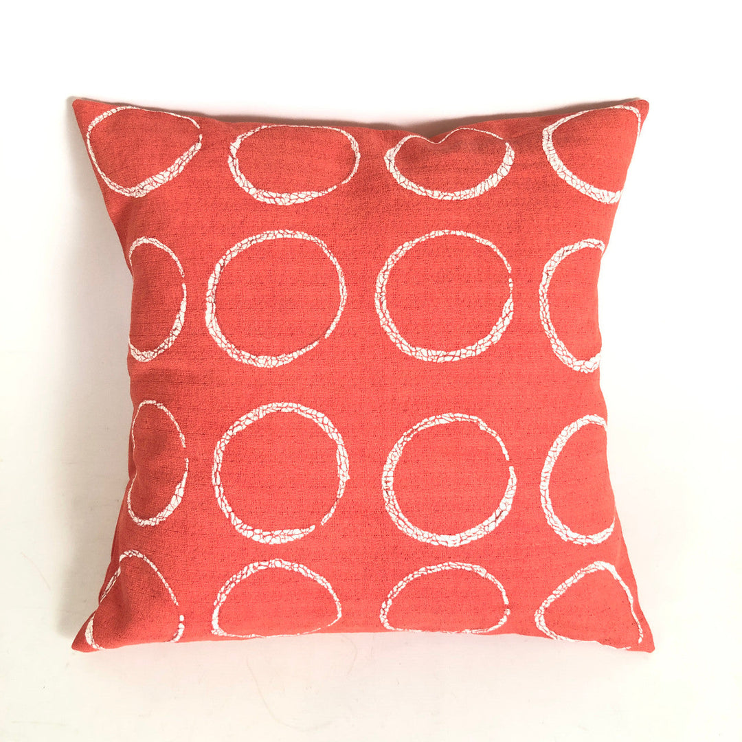 Hand-painted circles sadza pillow cover, bold geometric pattern on textured cotton.