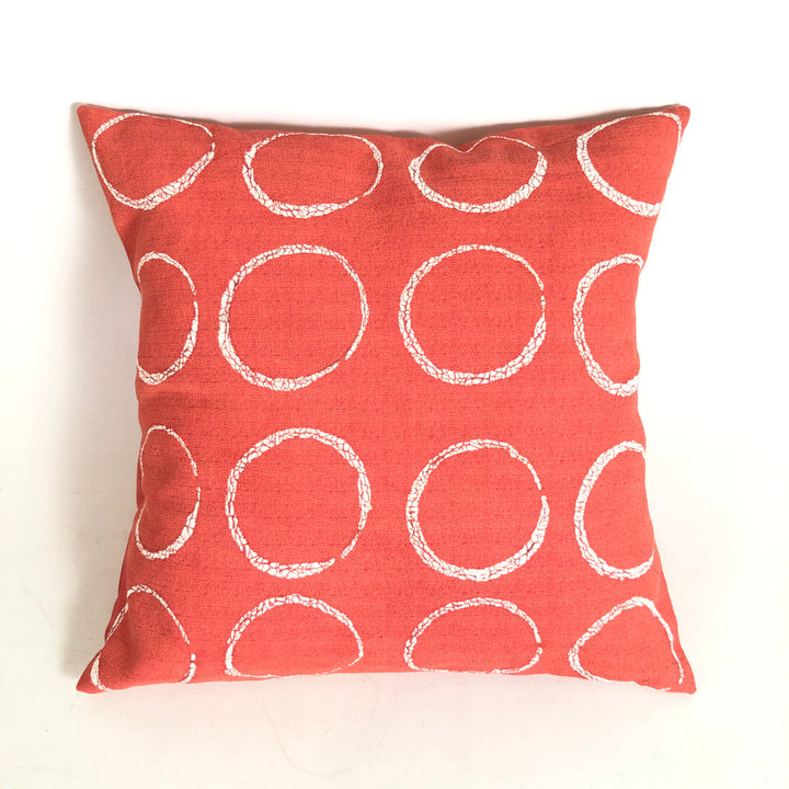 Hand-painted circles sadza pillow cover, bold geometric pattern on textured cotton.