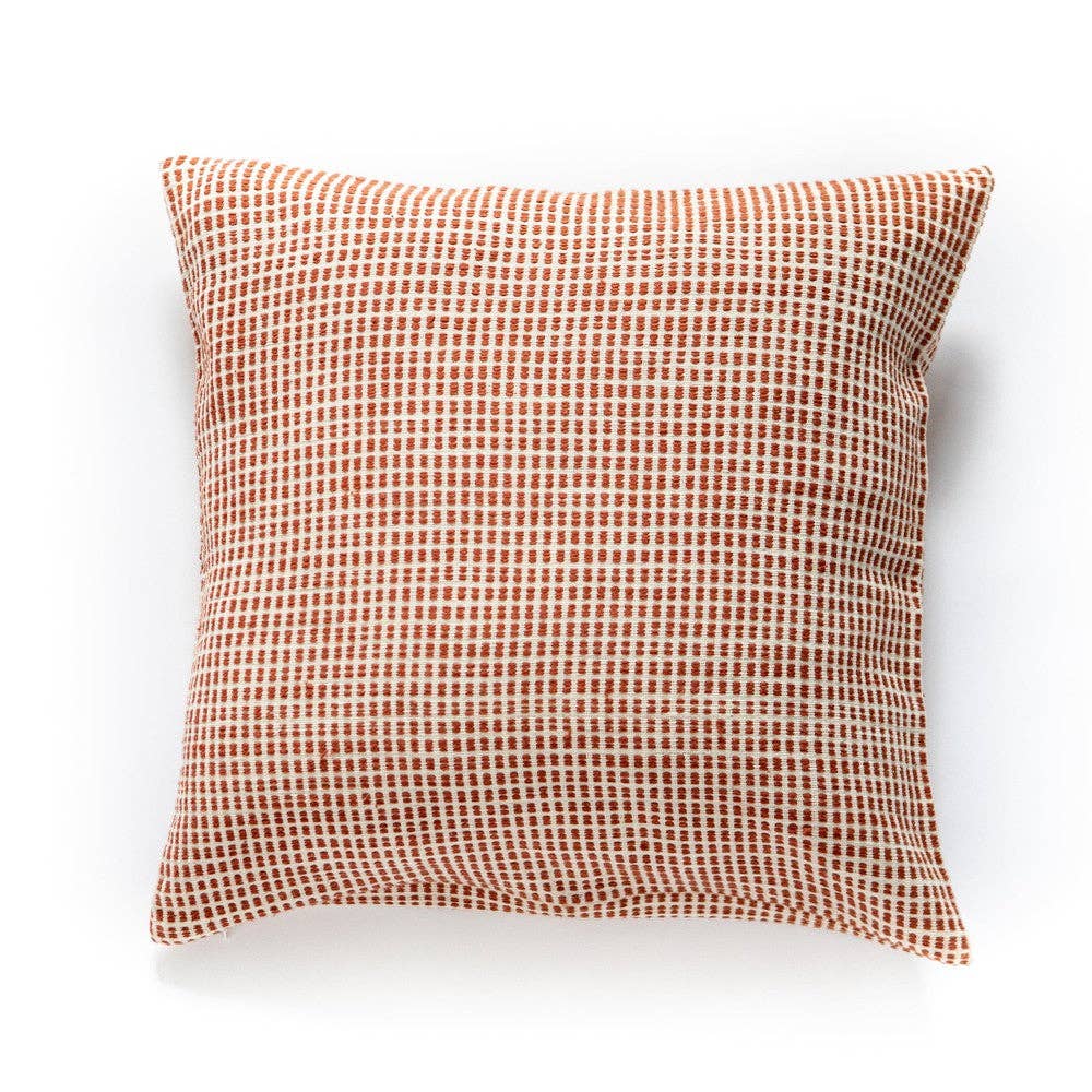 Handwoven Ethiopian cotton throw pillow cover in the Akobo grid weave, 20 by 20 inches.