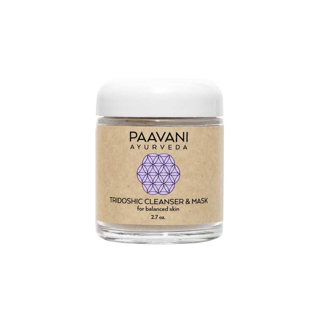 Tridoshic cleanser and mask with bentonite clay in a jar.