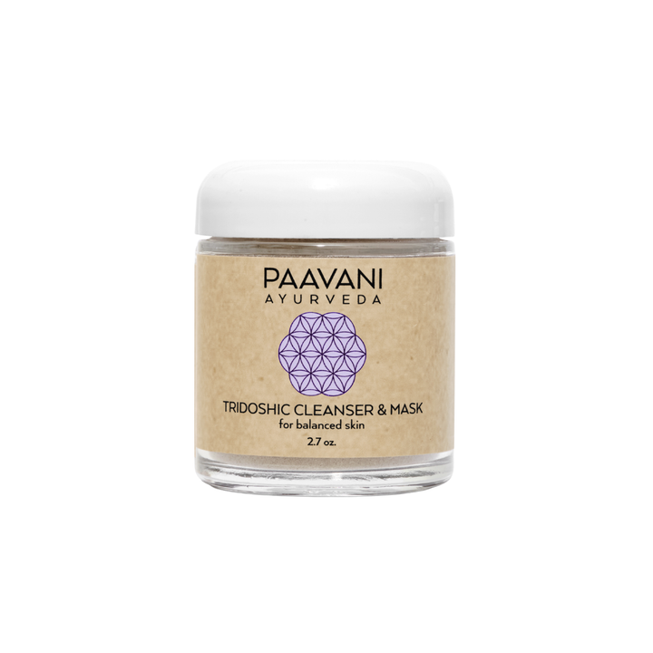 Tridoshic cleanser and mask with bentonite clay in a jar.