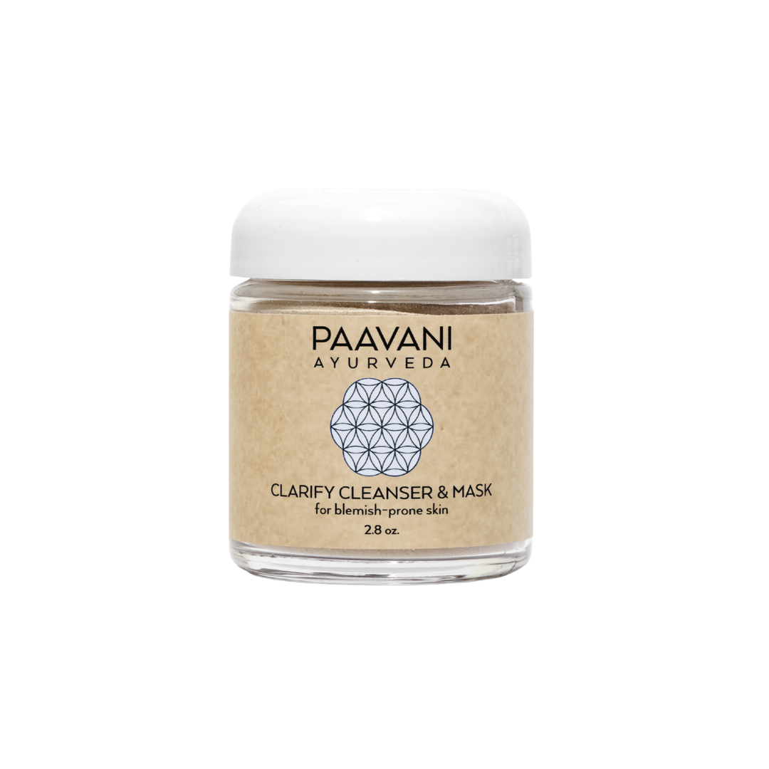 Clarify cleanser and mask with French green clay, jar of green clay mask and cleanser.