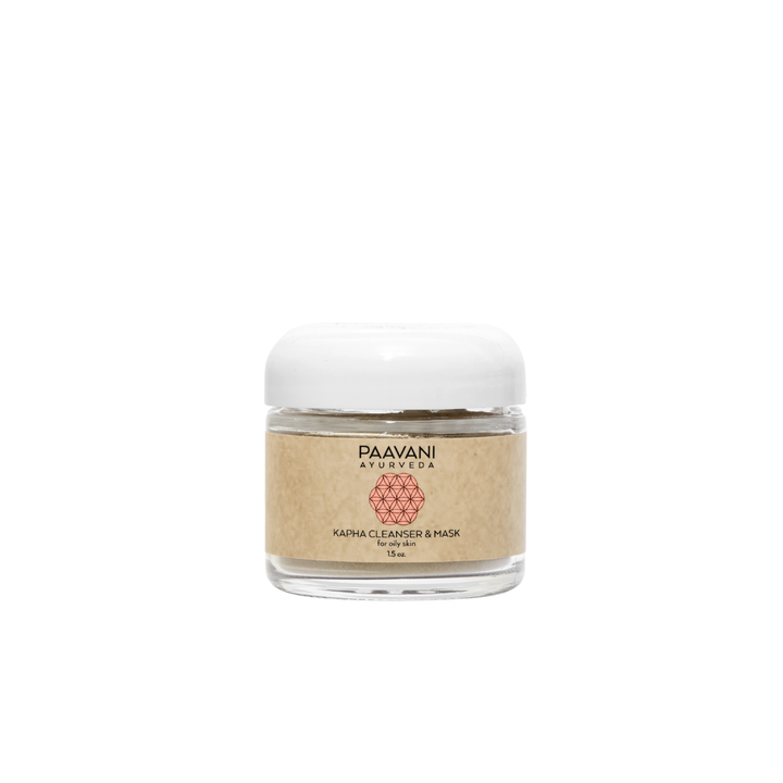 Kapha cleanser and mask with French green clay, in a jar.