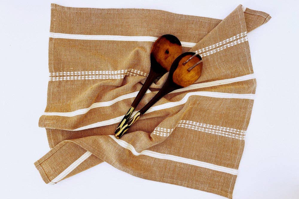 Handwoven cotton napkins with a fine woven stripe.