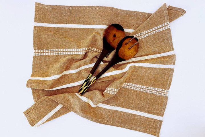 Handwoven cotton napkins with a fine woven stripe.