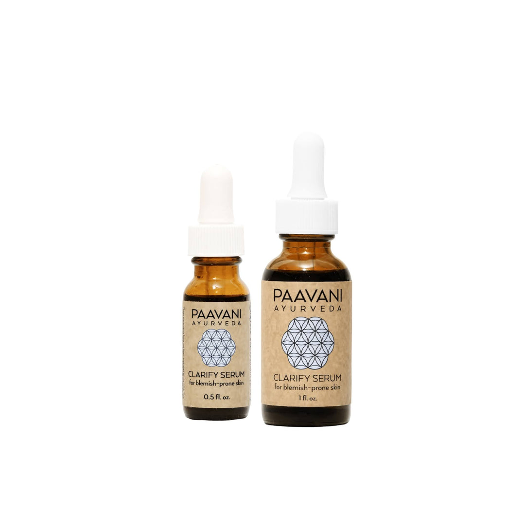 Organic Clarify face serum, close-up of the dropper bottle.