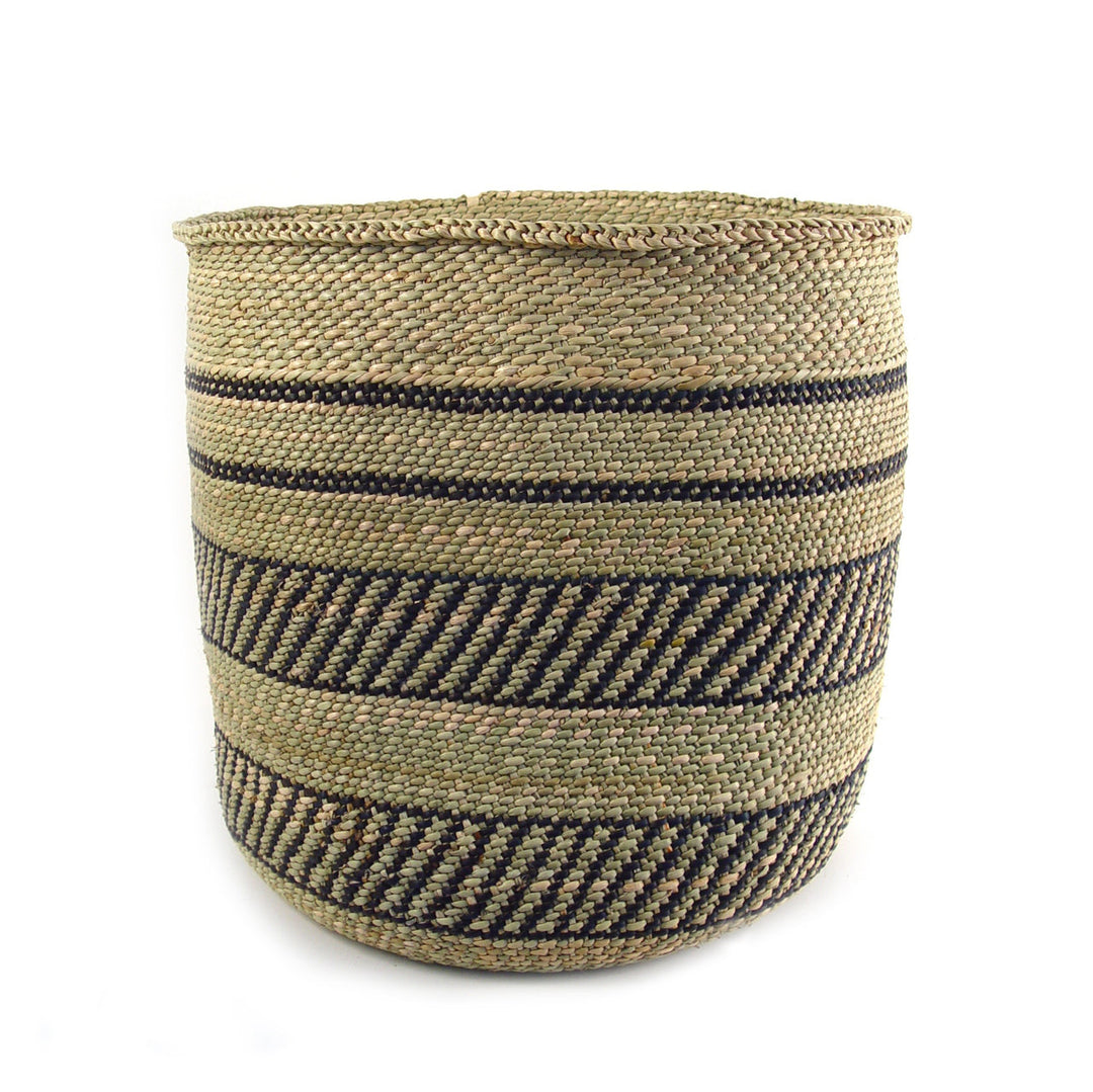 Black stripe Iringa basket with durable woven texture and a bold striped pattern.