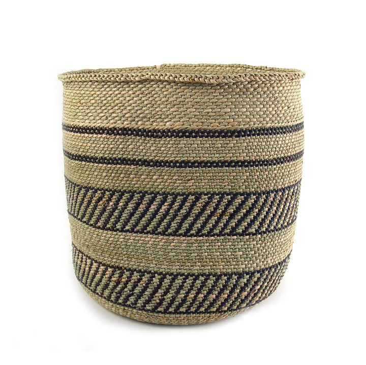 Black stripe Iringa basket with durable woven texture and a bold striped pattern.