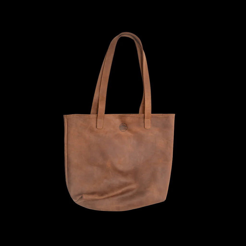 Large full-grain leather tote, hand-stitched by fair-trade artisans in Kenya.