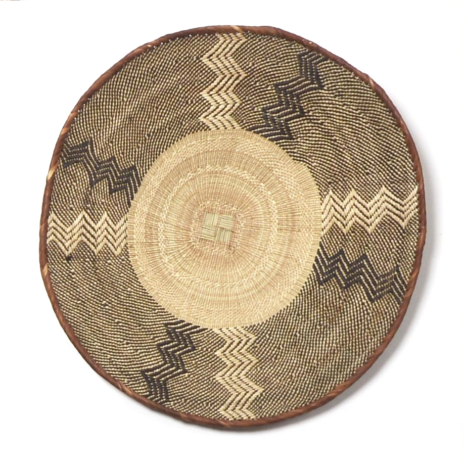 Extra large handwoven Tonga basket from Zimbabwe with coiled herringbone rim
