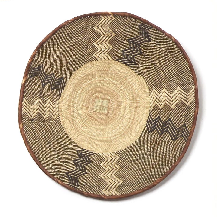 Extra large handwoven Tonga basket from Zimbabwe with coiled herringbone rim