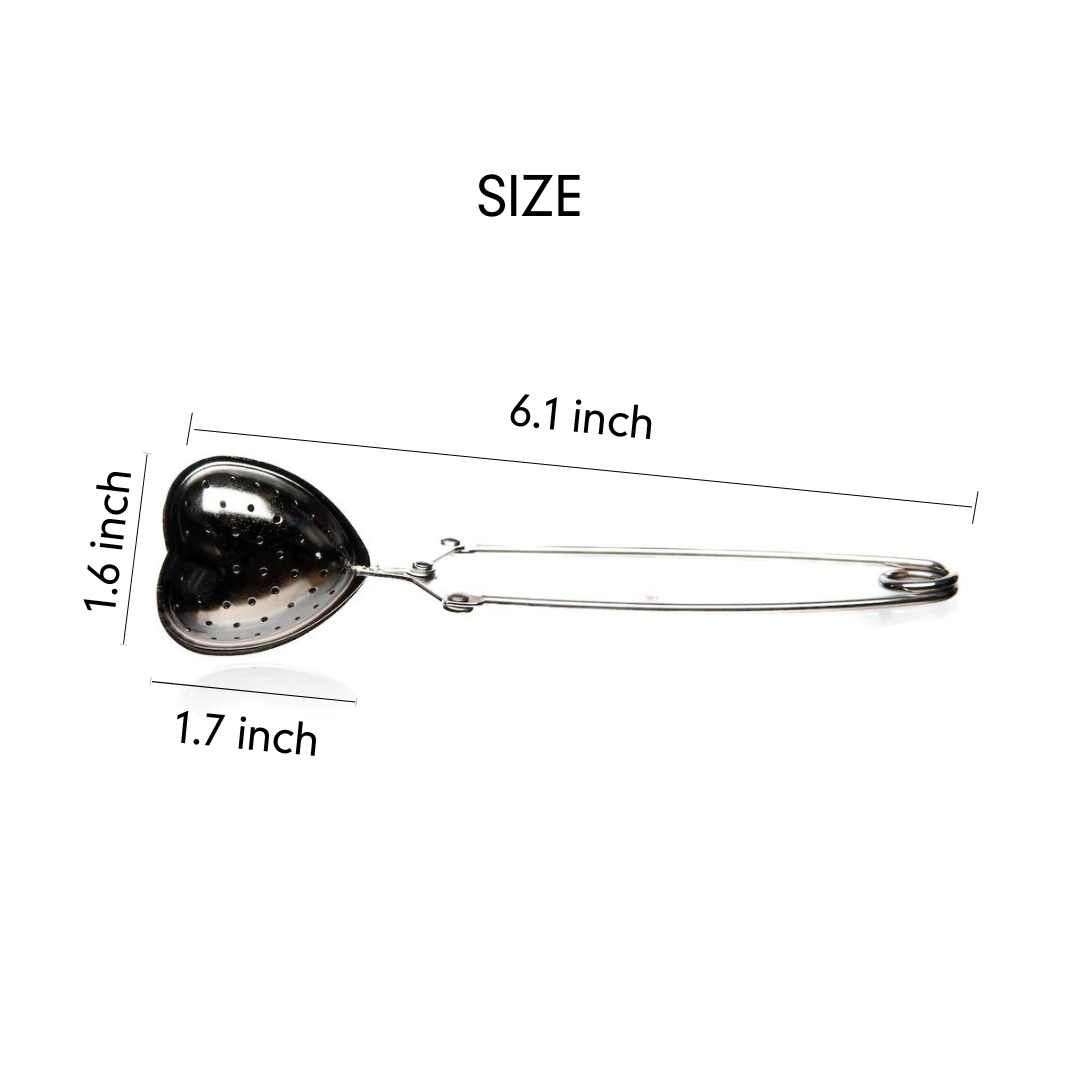 Heart-shaped stainless steel tea infuser for loose-leaf tea.