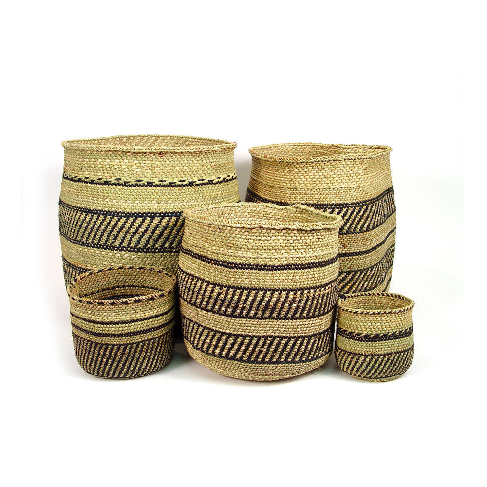 Black stripe Iringa basket, woven Milulu grass with a roomy interior