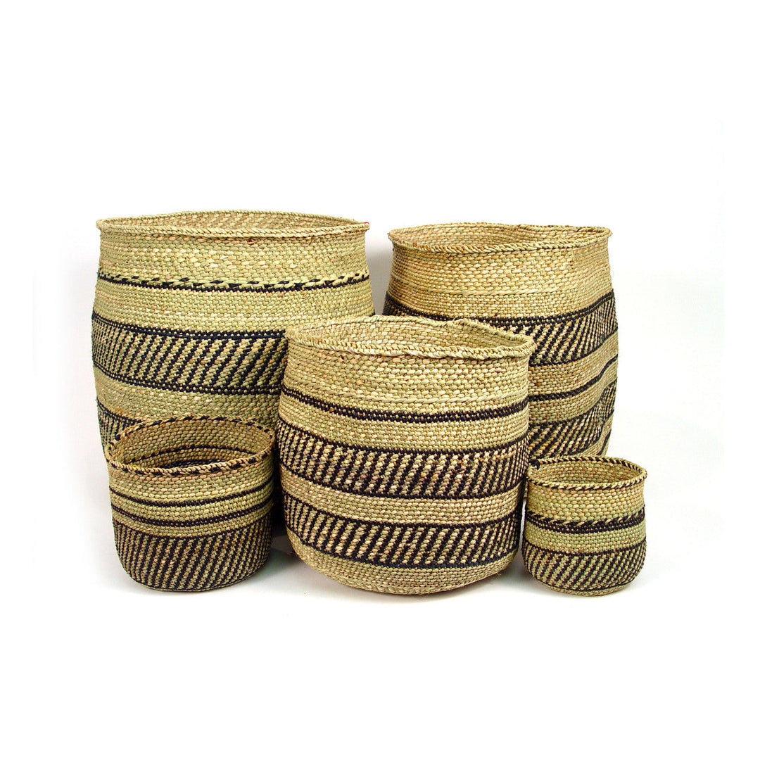 Black stripe Iringa basket, woven Milulu grass with a roomy interior