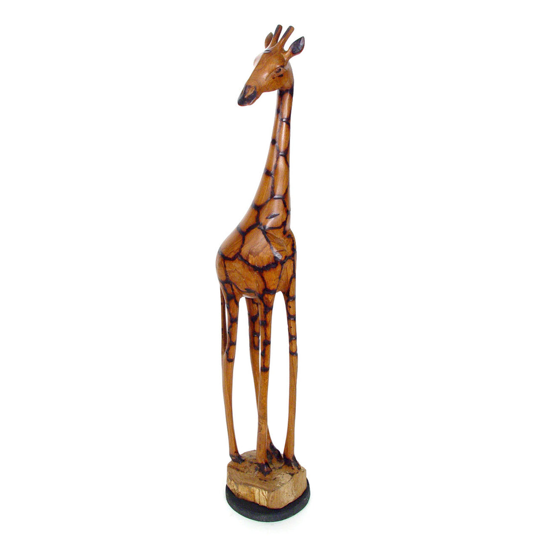 Hand-carved 24-inch olivewood giraffe sculpture with natural wood grain.