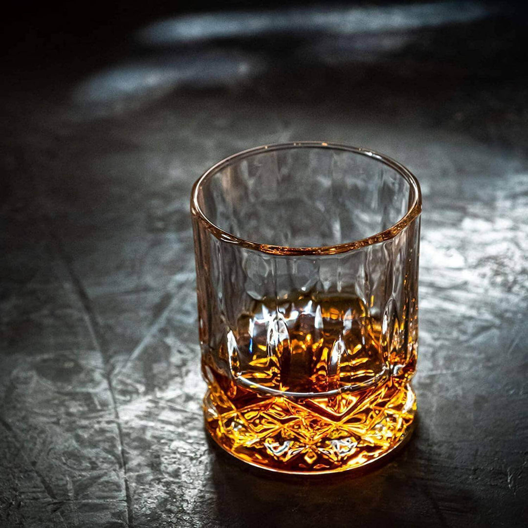 Set of crystal whiskey glasses, elegant glassware for enjoying whiskey.