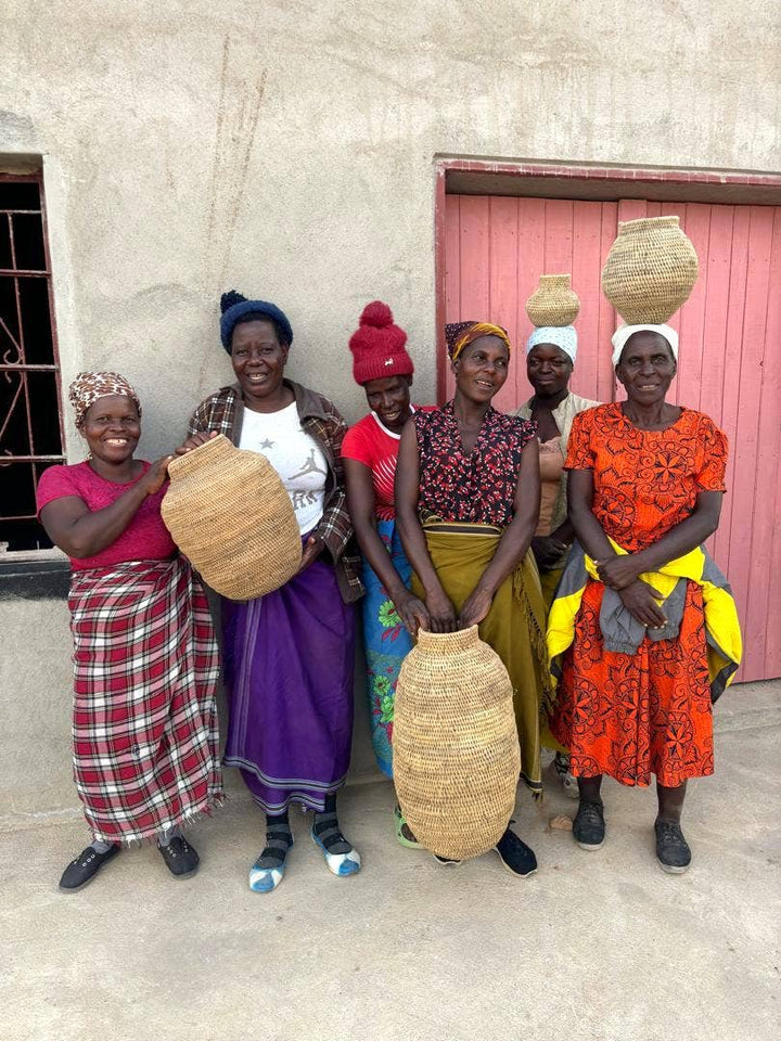 Buhera basket from Zimbabwe, showing the narrowed neck and rounded body