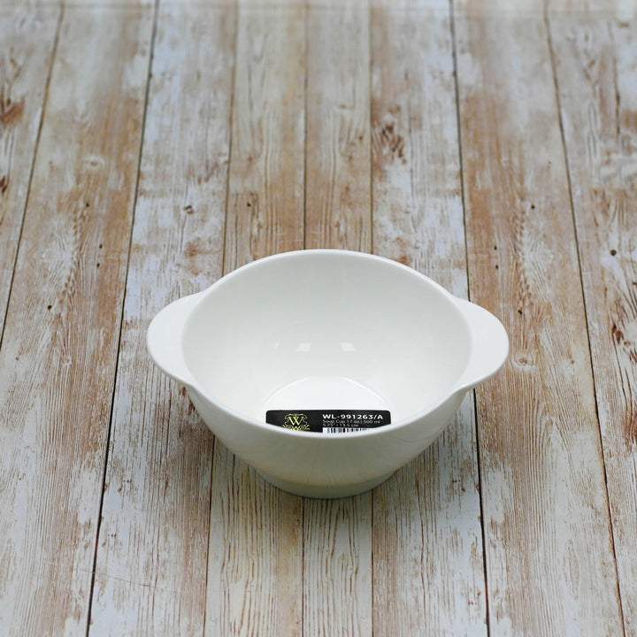 Single-serve porcelain bowl with a bamboo tray.