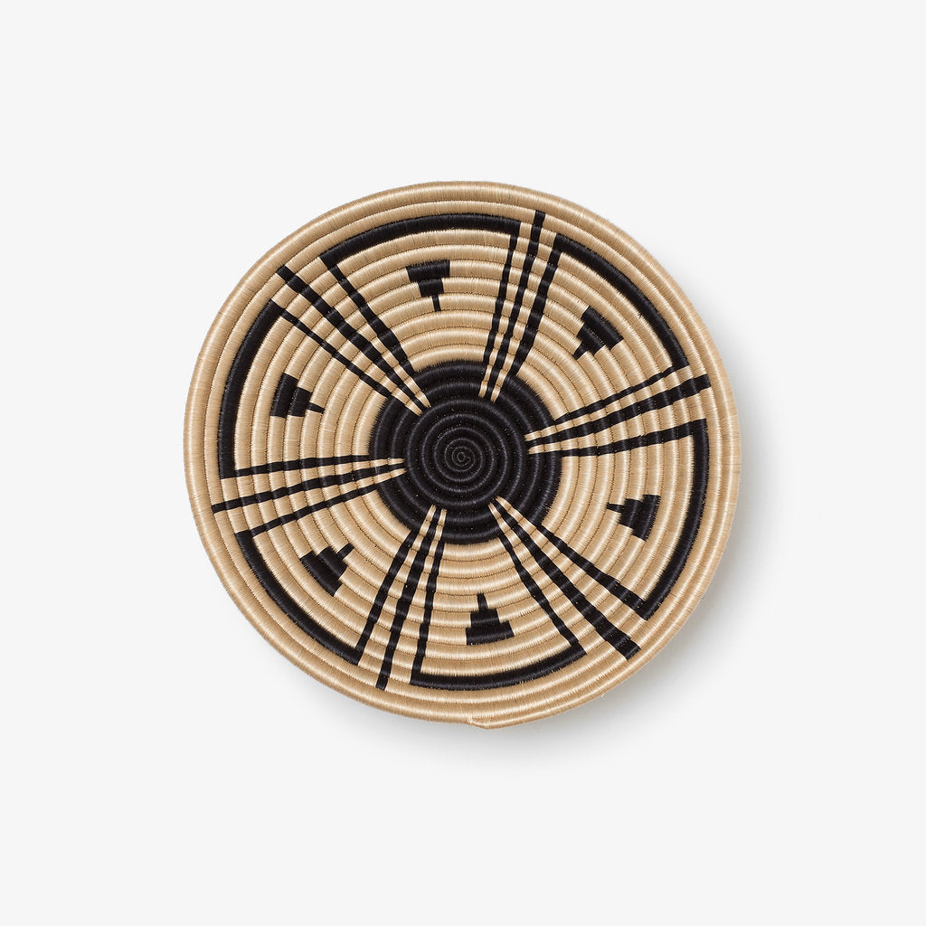 Medium Akazi woven bowl in black and tea-toned sisal.
