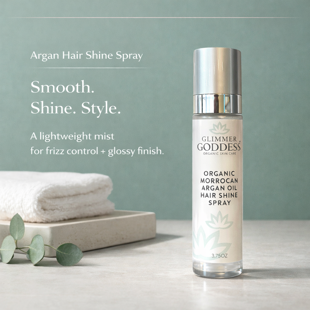 Organic Moroccan argan oil hair shine spray bottle.